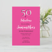 50 en Fabulous 50th Birthday Bash Cerise Pink Part Kaart (Staand voorkant)