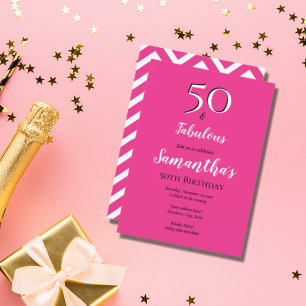 50 en Fabulous 50th Birthday Bash Cerise Pink Part Kaart