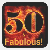 50 en Fabulous 50th Birthday Biker Flame Vierkante Sticker (Voorkant)
