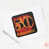 50 en Fabulous 50th Birthday Biker Flame Vierkante Sticker (Envelop)