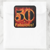 50 en Fabulous 50th Birthday Biker Flame Vierkante Sticker (Tas)