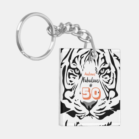 50- en Fabulous 50th Birthday Black Bengal Tiger A Sleutelhanger (Voorkant Links)