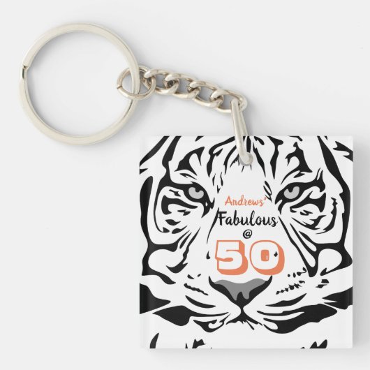 50- en Fabulous 50th Birthday Black Bengal Tiger A Sleutelhanger (Voorkant)