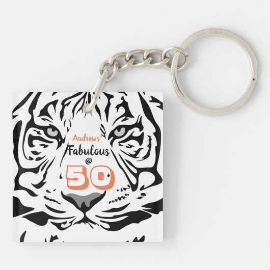 50- en Fabulous 50th Birthday Black Bengal Tiger A Sleutelhanger (Achterkant)