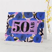 50 en Fabulous 50th Birthday Blue Floral Pattern Kaart (Gele Bloem)