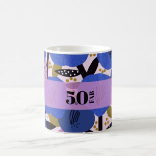 50 en Fabulous 50th Birthday Blue Floral Pattern Koffiemok
