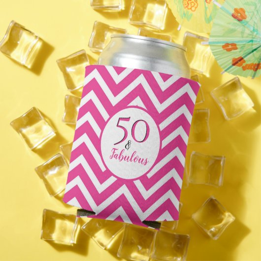 50 en Fabulous 50th Birthday Cerise Pink Chevron Blikjeskoeler (Insitu Zomer)