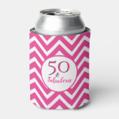 50 en Fabulous 50th Birthday Cerise Pink Chevron Blikjeskoeler (Blikje Voorkant)