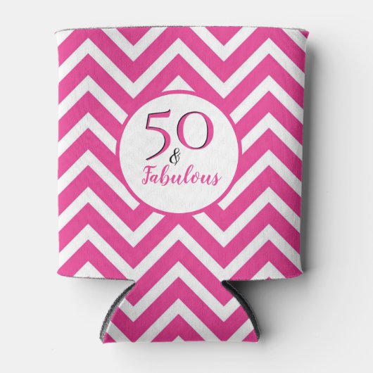 50 en Fabulous 50th Birthday Cerise Pink Chevron Blikjeskoeler (Voorkant)