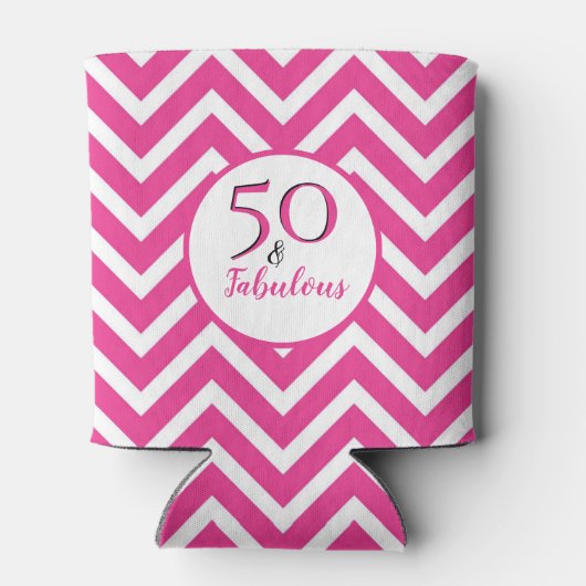50 en Fabulous 50th Birthday Cerise Pink Chevron Blikjeskoeler (Achterkant)