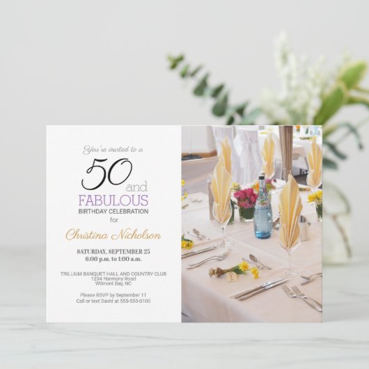 50 en Fabulous 50th Birthday Custom Photo Kaart (Staand voorkant)