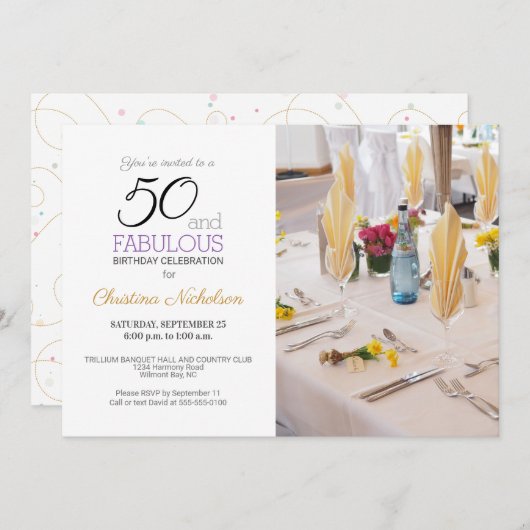 50 en Fabulous 50th Birthday Custom Photo Kaart (Voorkant / Achterkant)