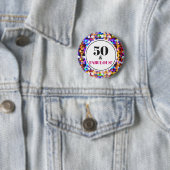 50 en Fabulous 50th Birthday Festive Bokeh Lights Ronde Button 5,7 Cm (In situ)