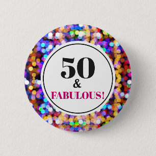 50 en Fabulous 50th Birthday Festive Bokeh Lights Ronde Button 5,7 Cm