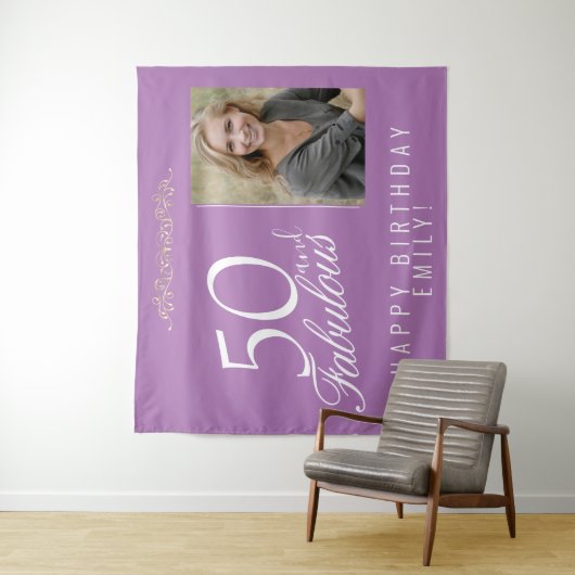 50 en Fabulous 50th Birthday Foto achtergrond Wandkleed (In situ)