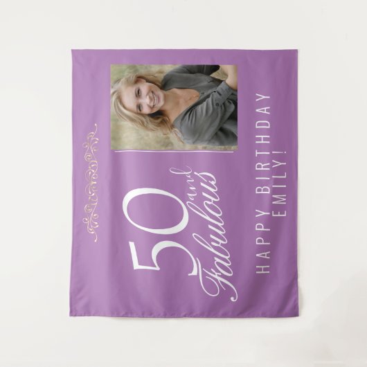 50 en Fabulous 50th Birthday Foto achtergrond Wandkleed (Voorkant)