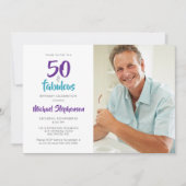 50 en Fabulous 50th Birthday Foto | Turquoise Kaart (Voorkant)