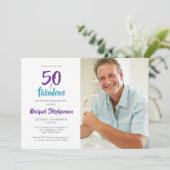 50 en Fabulous 50th Birthday Foto | Turquoise Kaart (Staand voorkant)