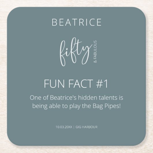 50 en Fabulous 50th Birthday Fun Fact Kartonnen Onderzetters (Voorkant)