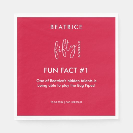50 en Fabulous 50th Birthday Fun Fact Servet (Voorkant)