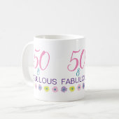 50 en Fabulous 50th Birthday Fun Paarse Koffiemok (Voorkant links)