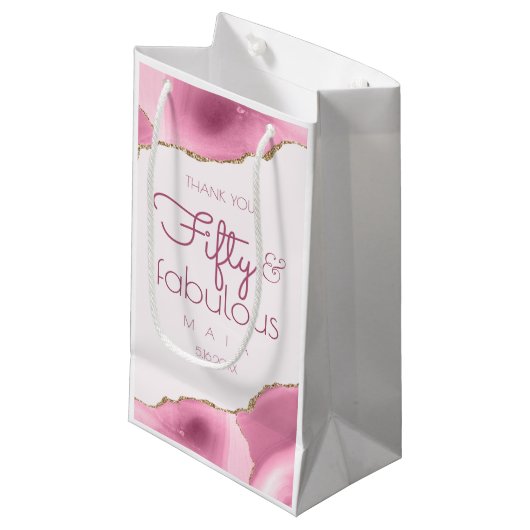 50 en Fabulous 50th Birthday Gift Bag Klein Cadeauzakje (Voorkant Gekanteld)