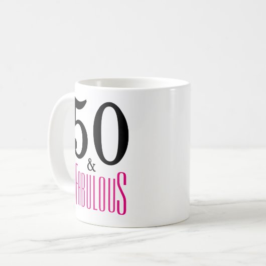 50 en Fabulous 50th Birthday Gift Mok (Voorkant links)