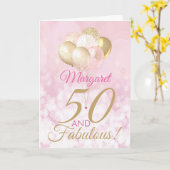 50 en Fabulous 50th Birthday Glitter Balloon Kaart (Gele Bloem)