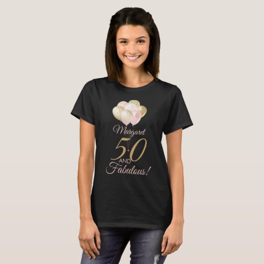 50 en Fabulous 50th Birthday Glitter Balloon T-shirt (Voorkant volledig)