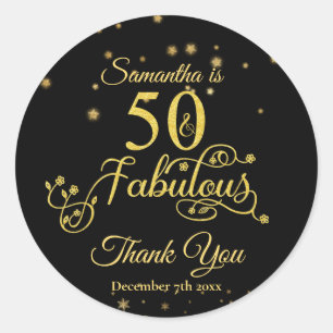 50 en Fabulous 50th Birthday Gold Glitter Black Ronde Sticker