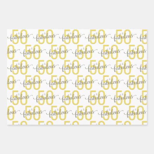 50 en Fabulous 50th Birthday Gold Grey Inpakpapier Vel (Voorkant 3)