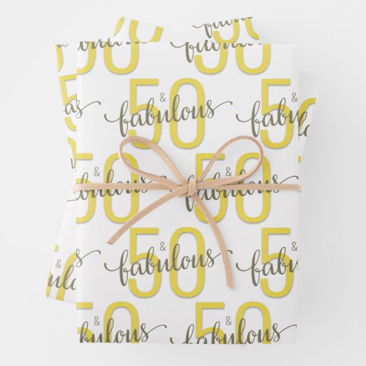 50 en Fabulous 50th Birthday Gold Grey Inpakpapier Vel (In situ)