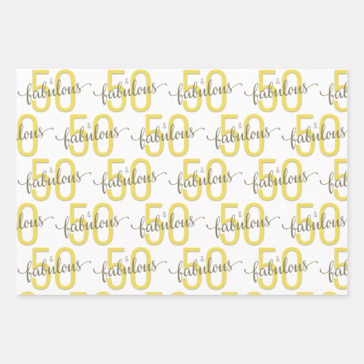 50 en Fabulous 50th Birthday Gold Grey Inpakpapier Vel (Voorkant)