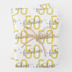 50 en Fabulous 50th Birthday Gold Grey Wrapping Inpakpapier Vel