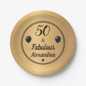 50 en Fabulous 50th Birthday Goud Zwart Papieren Bordje (Voorkant)