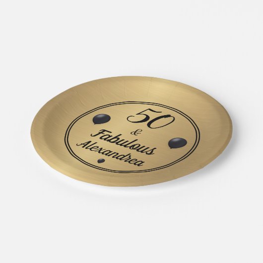 50 en Fabulous 50th Birthday Goud Zwart Papieren Bordje (Gekanteld)