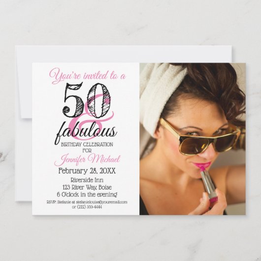 50 en Fabulous 50th Birthday Invitation Kaart (Voorkant)
