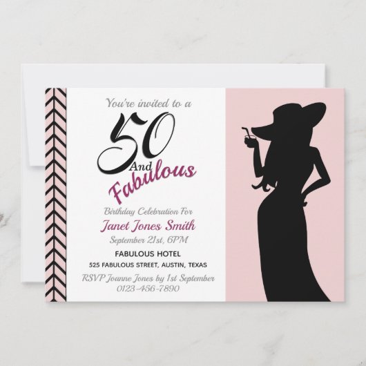 50 en Fabulous 50th Birthday Invitation Kaart (Voorkant)