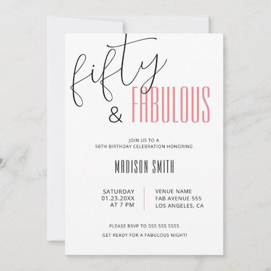 50 en Fabulous 50th Birthday Kaart (Voorkant)