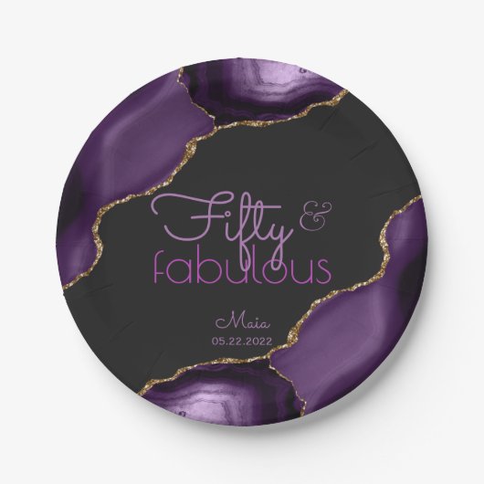 50 en Fabulous 50th Birthday Paper Borden Papieren Bordje (Voorkant)