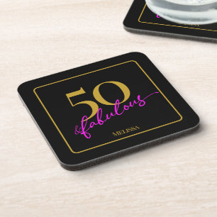 50 en Fabulous 50th Birthday Party Black and Gold Bier Onderzetter