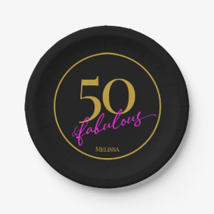 50 en Fabulous 50th Birthday Party Black and Gold Papieren Bordje
