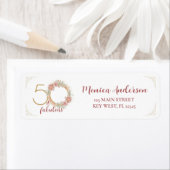 50 en Fabulous 50th Birthday Party Glitter Floral Etiket (Insitu)