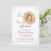 50 en Fabulous 50th Birthday Party Glitter Name Kaart (Staand voorkant)