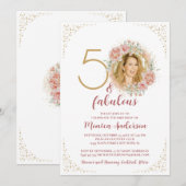 50 en Fabulous 50th Birthday Party Glitter Name Kaart (Voorkant / Achterkant)
