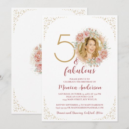 50 en Fabulous 50th Birthday Party Glitter Name Kaart (Voorkant / Achterkant)