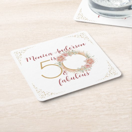 50 en Fabulous 50th Birthday Party Glitter Name Kartonnen Onderzetters (Schuin)