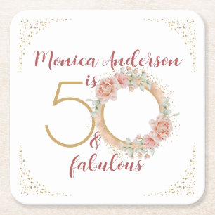 50 en Fabulous 50th Birthday Party Glitter Name Kartonnen Onderzetters