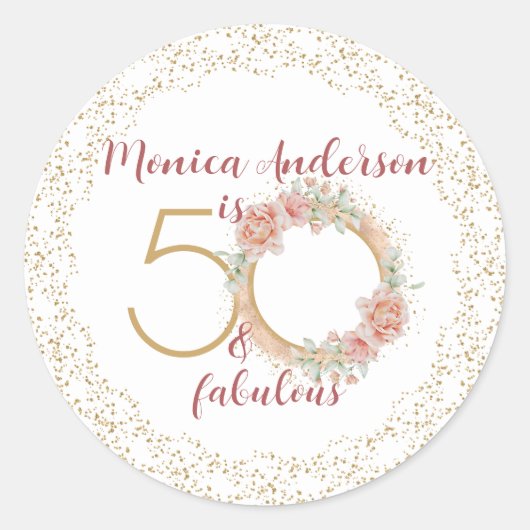 50 en Fabulous 50th Birthday Party Glitter Name Ronde Sticker (Voorkant)