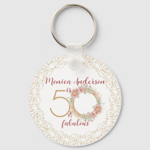 50 en Fabulous 50th Birthday Party Glitter Name Sleutelhanger